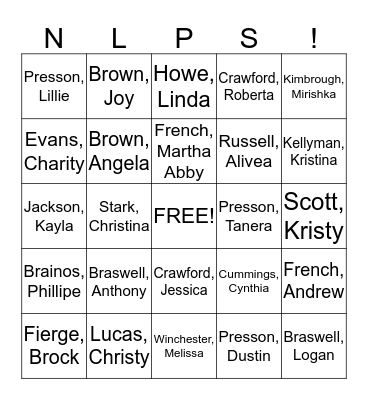 NEW LIFE PRESCHOOL TEACHER BINGO Card