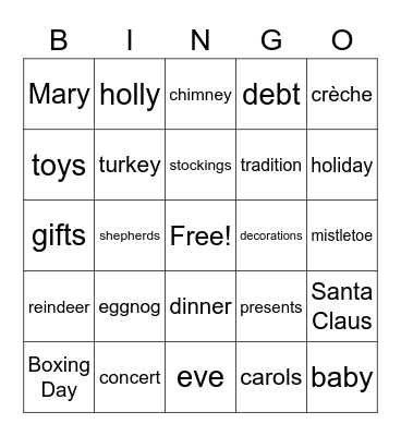 Merry Christmas Bingo Card