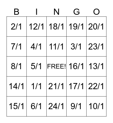 division Bingo Card