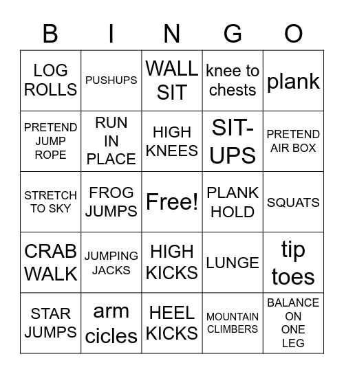 FITNESS Bingo Card