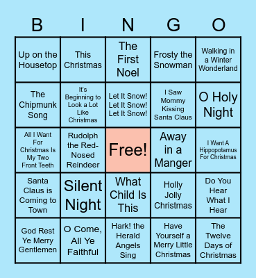 2020 Harvey Christmas Song Bingo Card