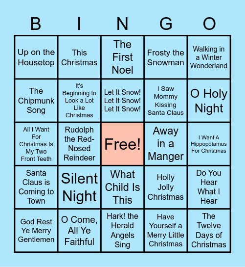 2020 Harvey Christmas Song Bingo Card