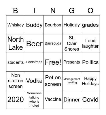 2020 Virtual No Pizza Party Bingo Card