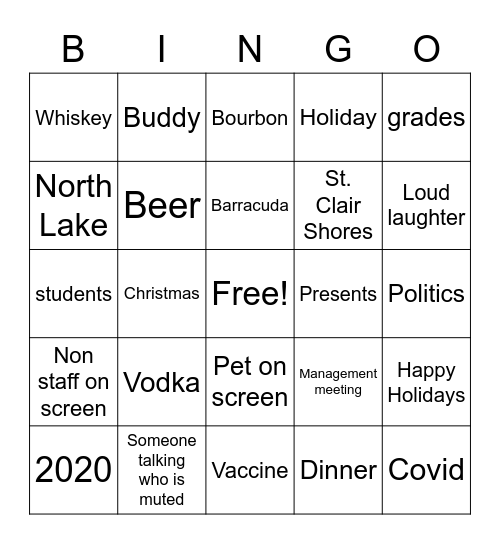 2020 Virtual No Pizza Party Bingo Card