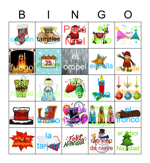 Vocabulario de Navidad Bingo Card