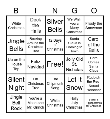 Christmas Songs BINGO Card