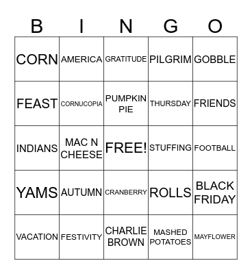 Thanksgiving Bingo!! Bingo Card