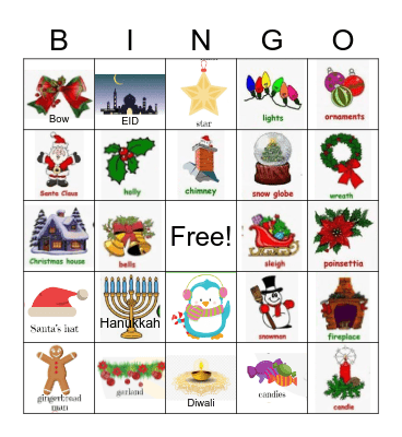 Winter Multicultural Holiday Bingo Card