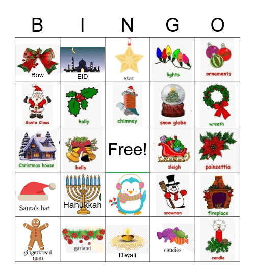 Winter Multicultural Holiday Bingo Card