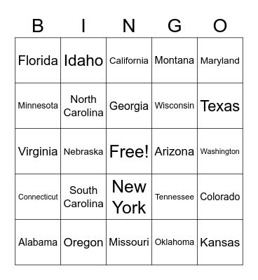 The United States Bingo Card