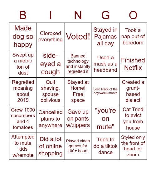 QUARANTINE BINGO Card
