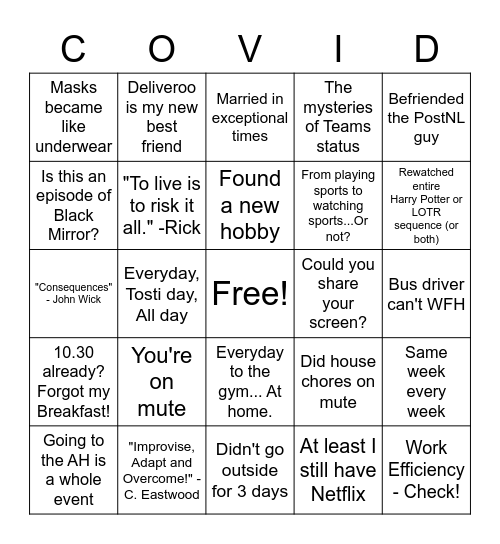 WFH - Bingo Covid Edition Bingo Card