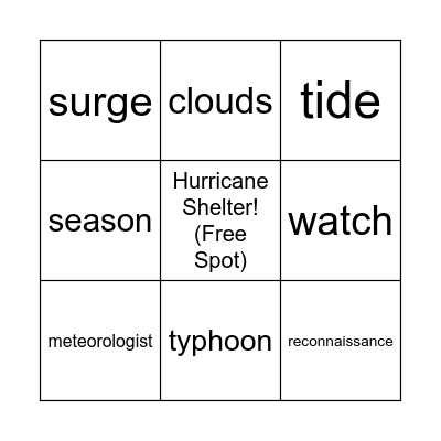 HURRICANE! Bingo Card