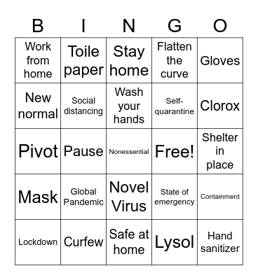 COVID 19 BINGO Card