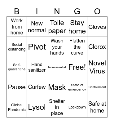 COVID 19 BINGO Card