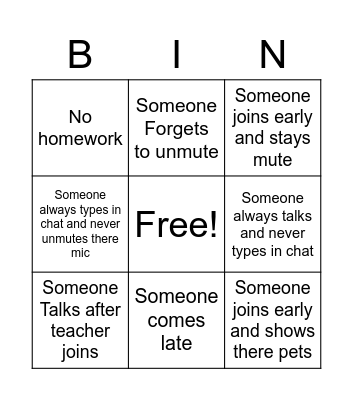 Online school bingo (for students and teachers) Bingo Card