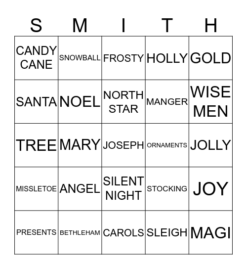 THE SMITH CHRISTMAS 2014 Bingo Card