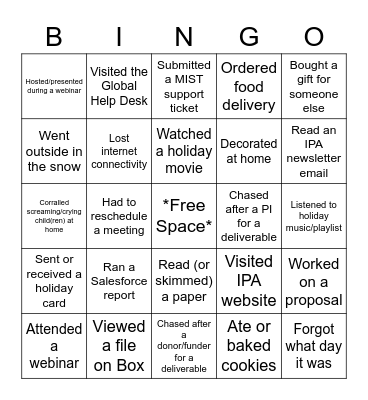 IPA Holiday Bingo: This week, I.... Bingo Card