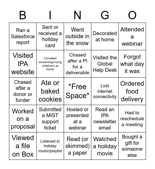 IPA Holiday Bingo: This week, I... Bingo Card