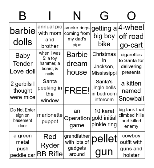 Christmas Memories Bingo Card