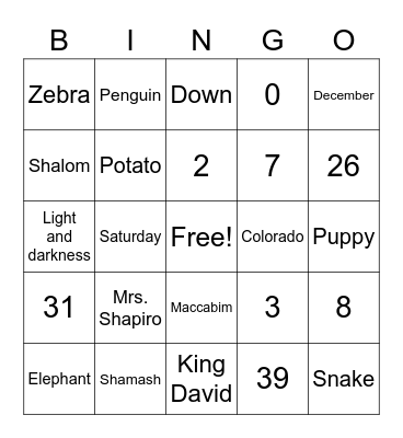 Friday Fun Bingo! Bingo Card