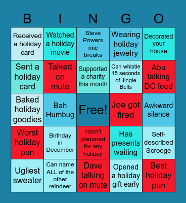 Metric5 Holiday Bingo Time! Bingo Card