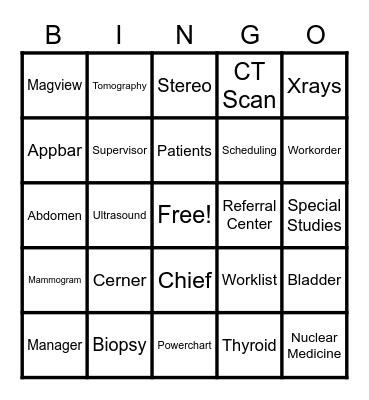 Radiology Holiday Bingo Card