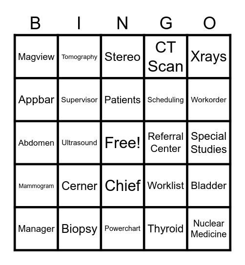 Radiology Holiday Bingo Card