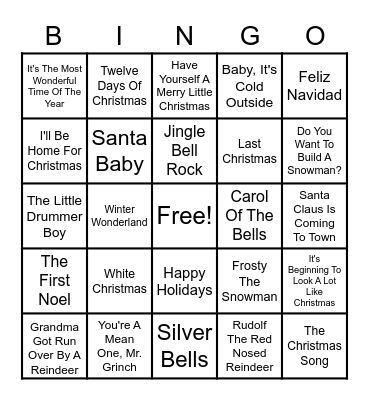 Holiday Music Bingo Card