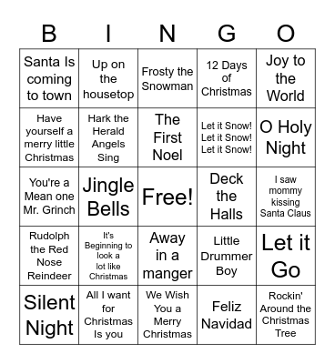 Christmas Songs Bingo Card