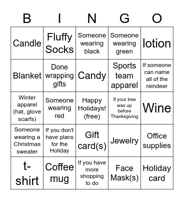 Holiday Bingo Card