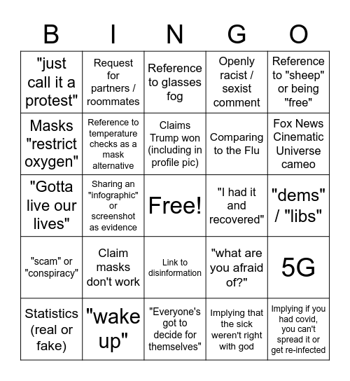 Facebook Foosball Bingo Card