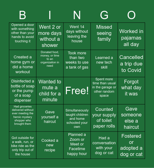 NVHS Bingo Card