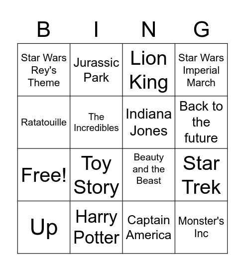 Movie Soundtrack Bingo Card
