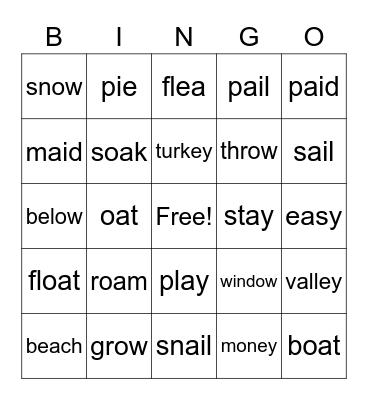 Vowel Teams Bingo Card