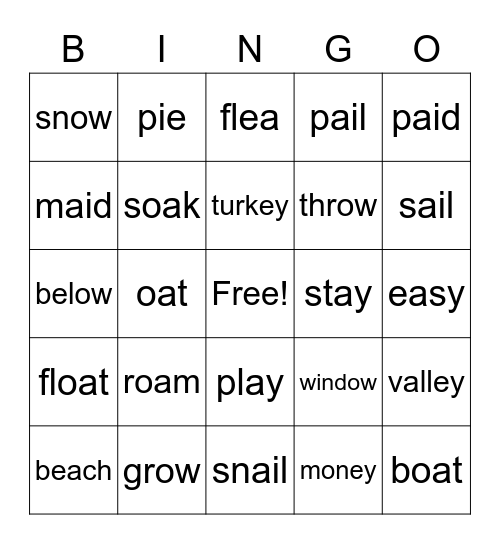 Vowel Teams Bingo Card