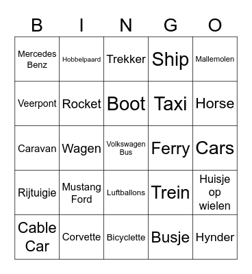 Muziekbingo thema vervoersmiddelen (moeilijk) Bingo Card