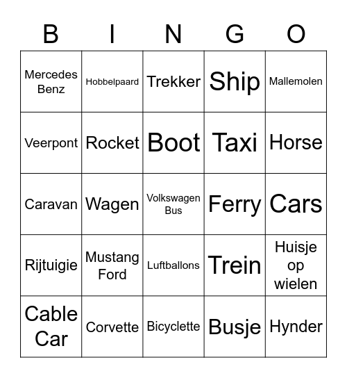 Muziekbingo thema vervoersmiddelen (moeilijk) Bingo Card