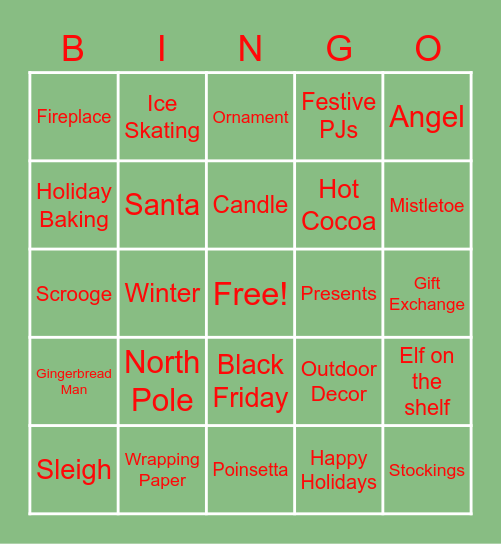 Holiday Bingo Card