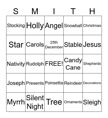 SMITH CHRISTMAS 2014 Bingo Card