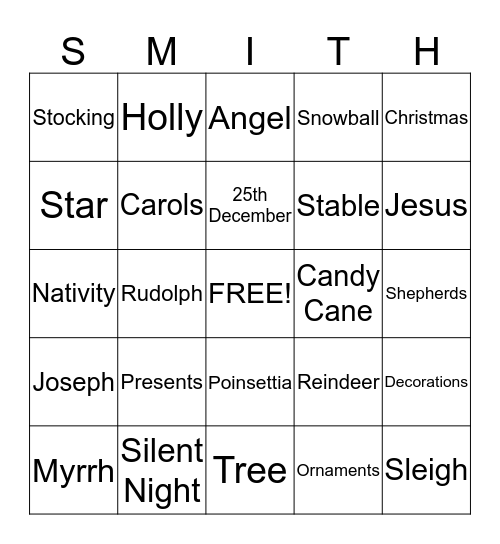 SMITH CHRISTMAS 2014 Bingo Card