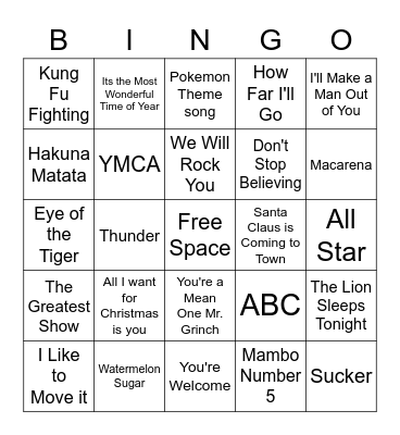 Music Bingo Card