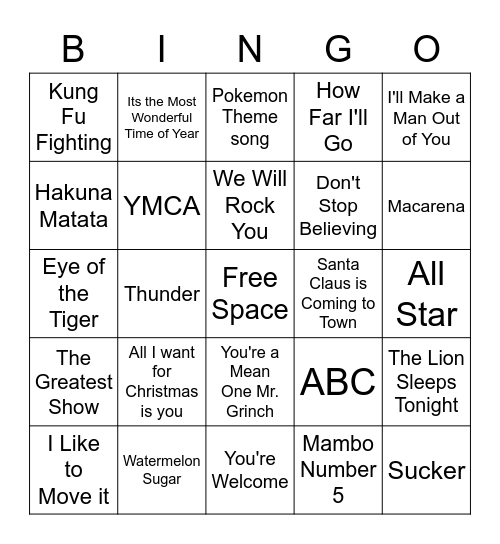 Music Bingo Card