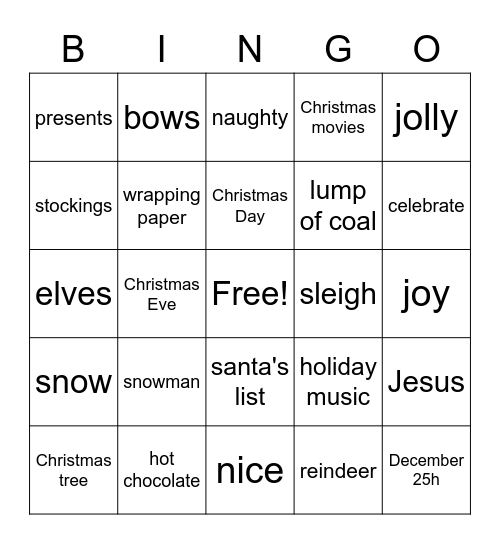 christmas Bingo Card
