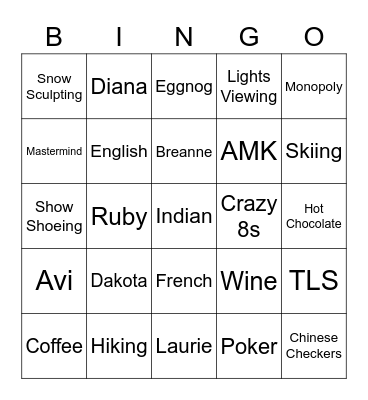 GRAFT GIRLS GIFT EXCHANGE Bingo Card