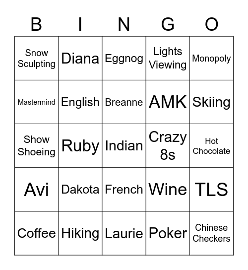 GRAFT GIRLS GIFT EXCHANGE Bingo Card