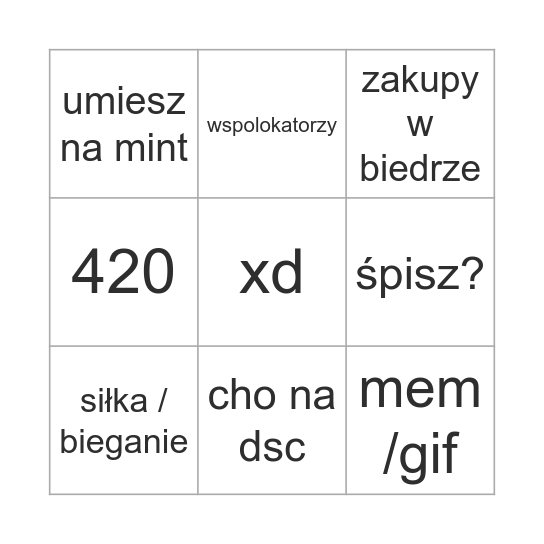 Typowa rozmowa Bingo Card