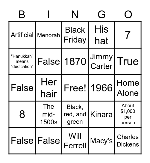 Holiday Bingo Card