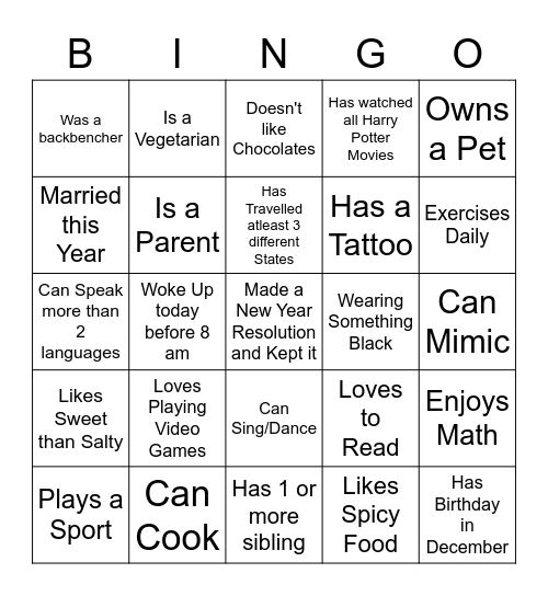 Up-Close and Personal Bingo Card