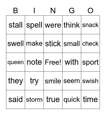 Word Bingo Card